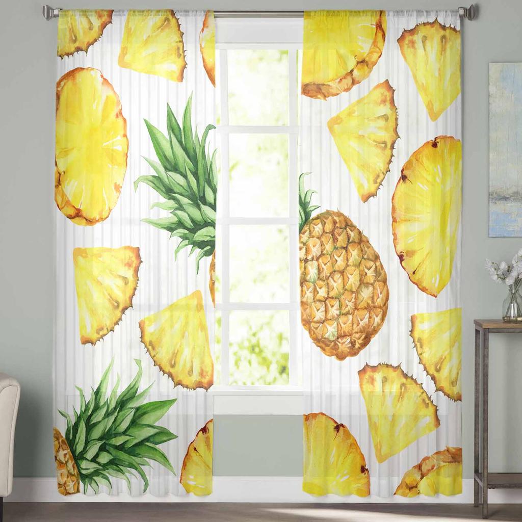 Aquarell Ananas Textur Tüll Fenstervorhänge für Schlafzimmer Luxuriöse Heimdekoration Vorhänge im Wohnzimmer Chiffon Paneele