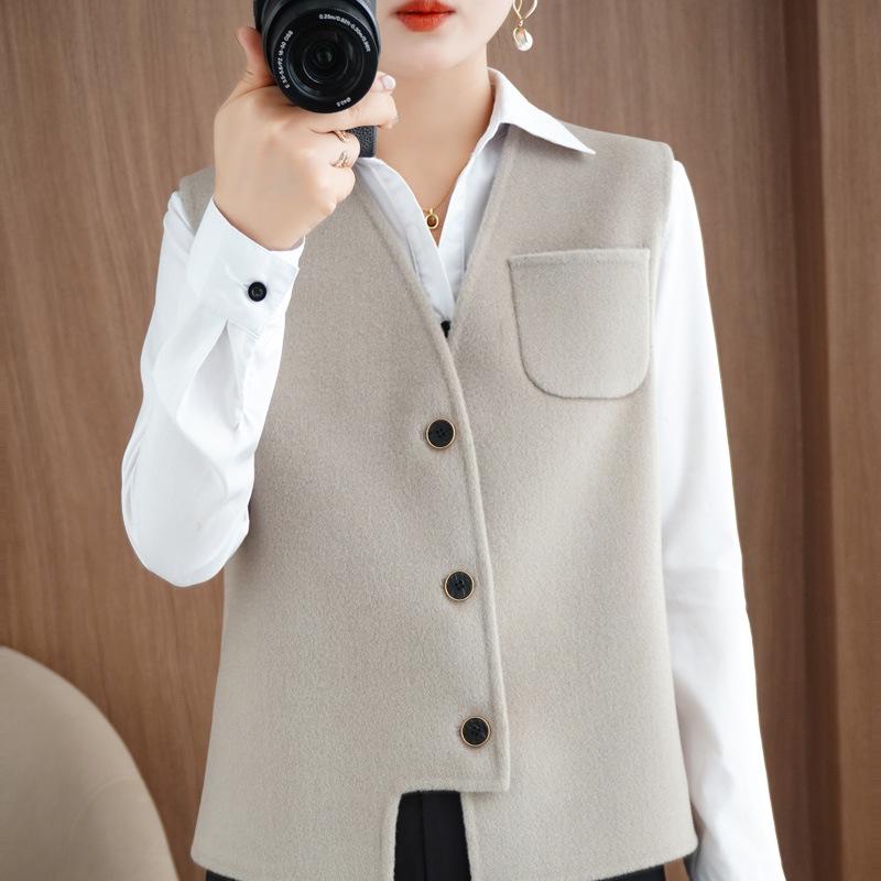 

Женский асимметричный двухсторонний шерстяной жилет - Модный кардиган без рукавов с V-образным вырезом для осени/зимы S for 90-105 jin