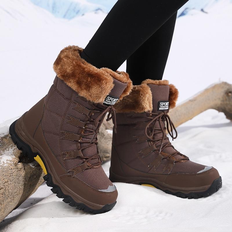 Women's Large Size Winter Fleece-Lined Warm Mid-Calf Snow Boots Outdoor Hiking Boots.