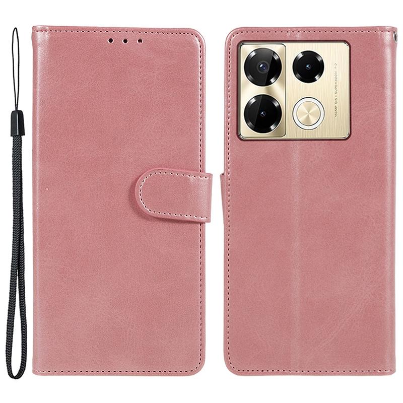 

For Infinix Note 40 Wallet Case Calf Texture Folio Flip Leather Phone Cover Rose Gold