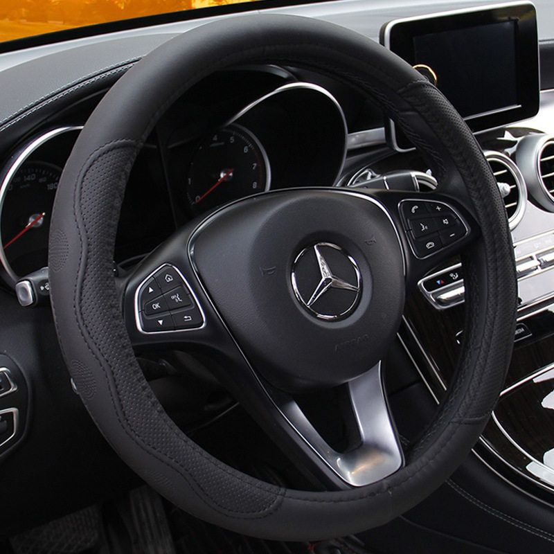 

Car Steering Wheel Cover All Year Round Neutral Non-Slip Anti-Sweat Ultra-Thin Steering Wheel D-Type Handle Cover Breathable Leather for Men and Women Black