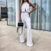 Women's Halter Neck Wide Leg Jumpsuit Sleeveless Front Keyhole High Waist Elegant Summer Party Outfit