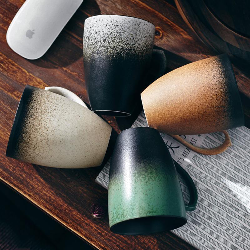 320ml Ceramic Mug Coffee Cup Milk Tea Coffee Mug Vintage Gradient Matt Porcelain Mugs Home Office Coffee Tea Cup Drinkware Gift