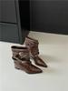 High heel boots thick heel pointed trouser tube boots short boots women's 2025 autumn and winter new rivet belt buckle sleeve fashion boots women