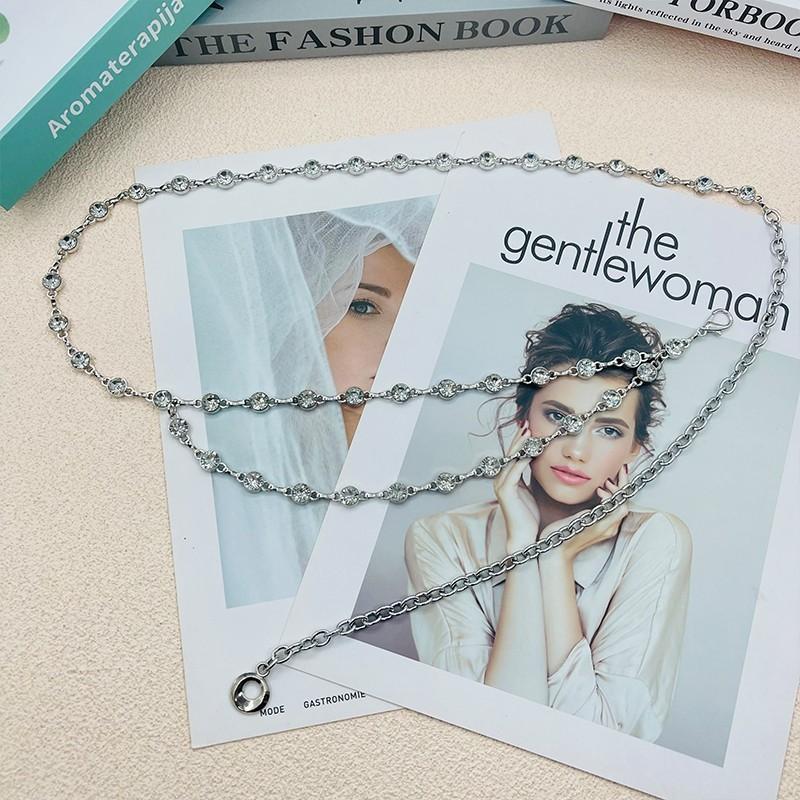 Metallic Water Drilled Waist Chain For Women With Adjustable Closure For Summer Fashion Accessories