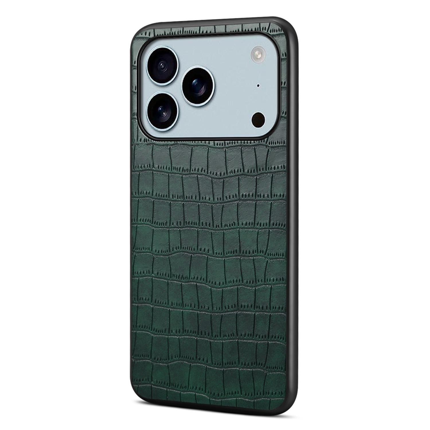 

For iPhone 17 Pro Case Crocodile Texture Design Leather Slim Back Cover Green