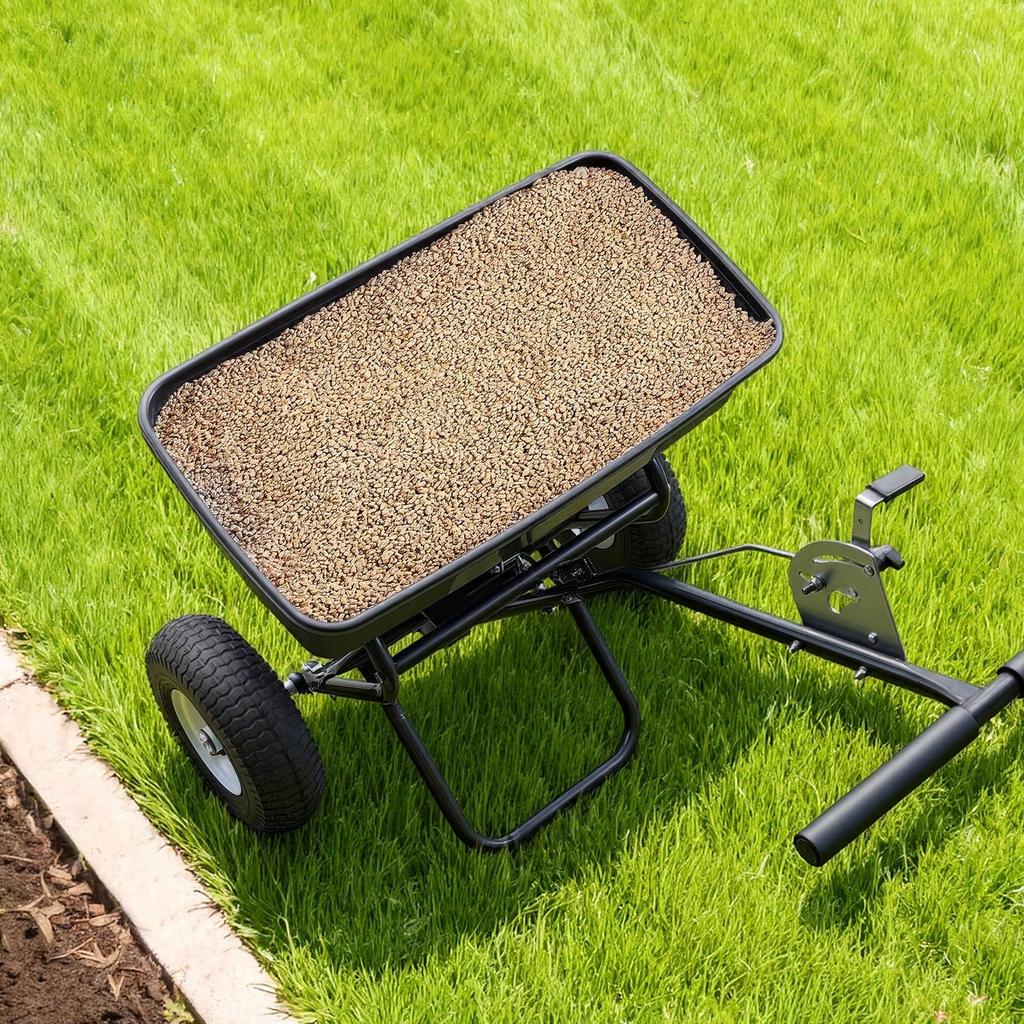 Walk-Behind Spreader, 3.66m Spreading Width, Push Broadcast Spreader with 13" All-Terrain Tires, Adjustable Flow Control, 59kg Capacity Hopper, Lawn