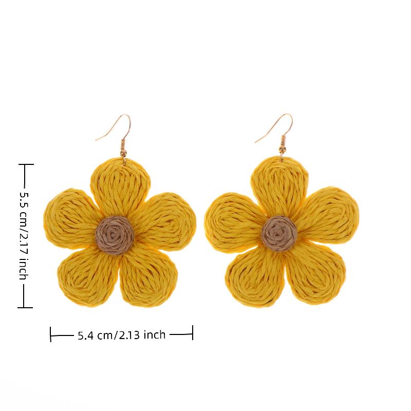 Exaggerated Handmade Retro Rattan Raffia Geometric Earrings Ethnic Style Summer Beach Women'S Tassel Earring