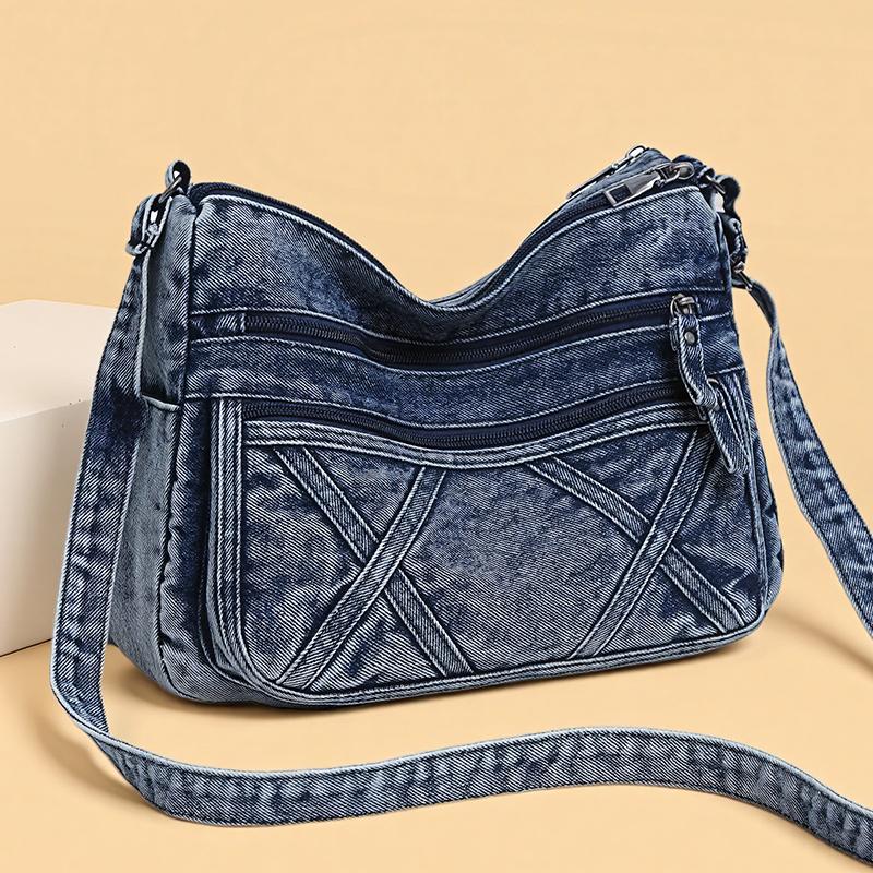 Large Capacity Denim Bag Women's Shoulder Bag Multi-Compartment Crossbody Bag