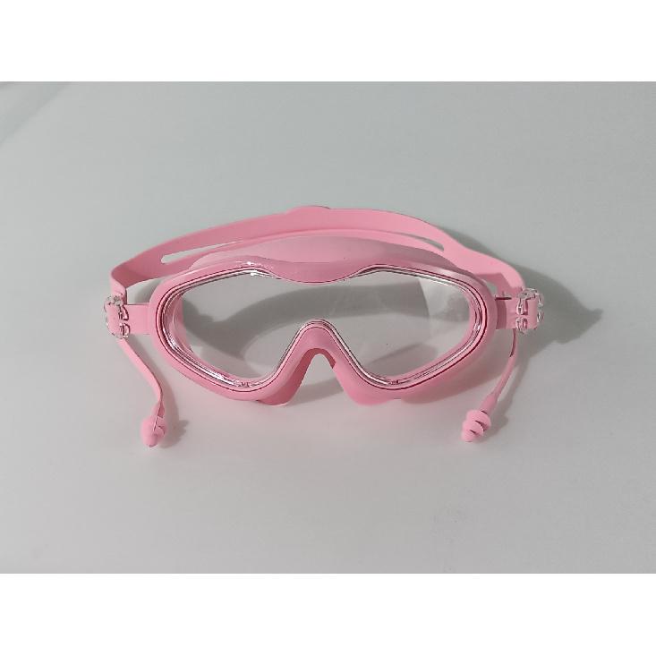 High-definition waterproof and anti-fog swimming goggles, flat large-frame swimming glasses, high-definition adult model with earplugs and eye All pink
