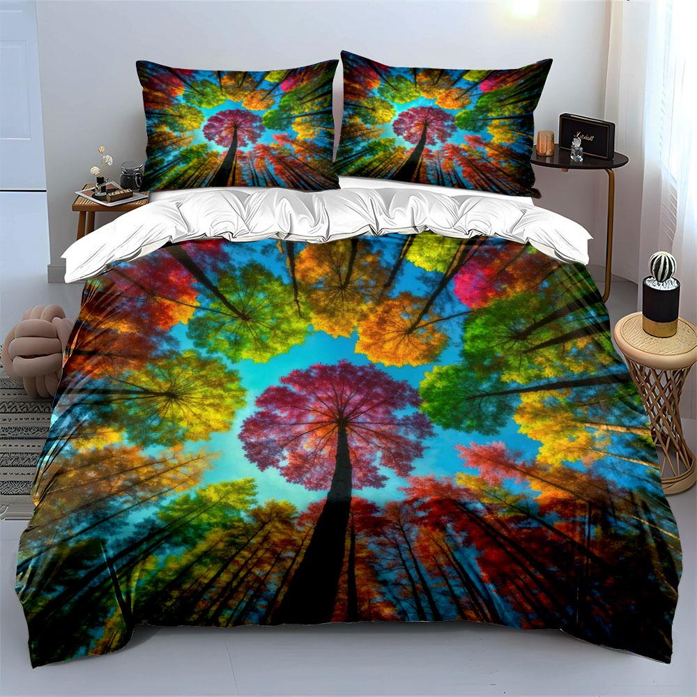 Colorful Forest Canvas Art Set Soft Skin-Friendly Bedding Set Includes 1 Duvet Cover And 2 Pillowcase, Gift