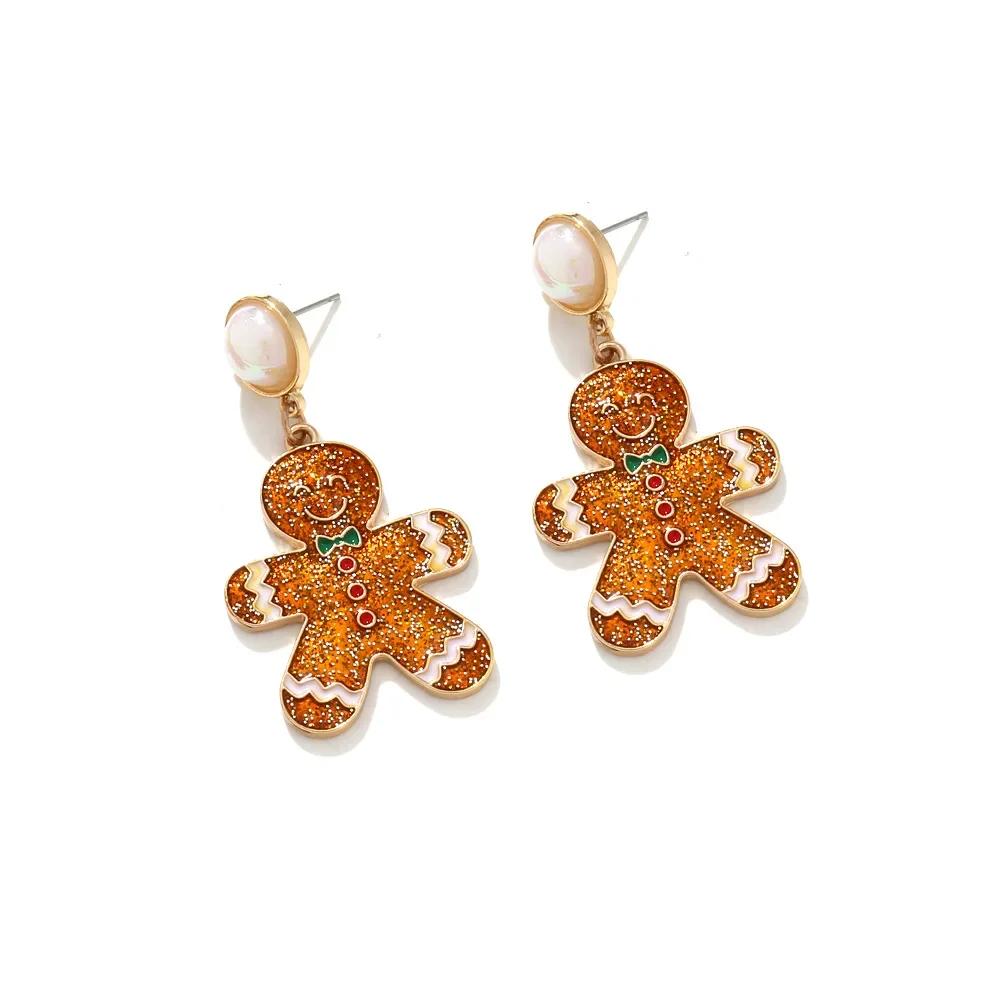 Metal Christmas Cookies Geometric Dangle Earrings for Women New Trend Simple Design Jewelry Christmas Party Accessories