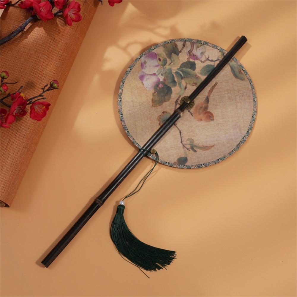 Rollable Long Handle Fan Rotatable Group Fan Portable Chinese Bamboo Waist Fan  Gifts
