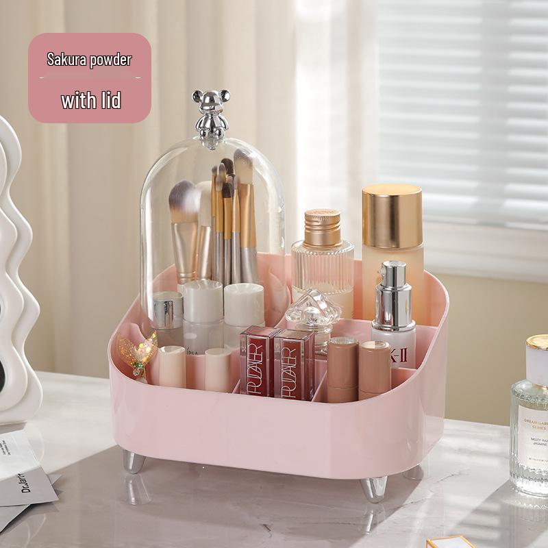 High-Value Multifunctional Desktop Vanity Organizer with Lid - Dustproof Cosmetics and Lipstick Storage Box.