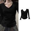 Women's Slim Fit V-Neck Long-Sleeve Tee - Solid Color, Spring/Autumn 2025 Trendy Inner Layer