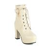 Sexy Single Boots Lace Up Solid Leather High Thick Heel Platform Ankle Short Boots Unisex Plus Size Padlocks Boots