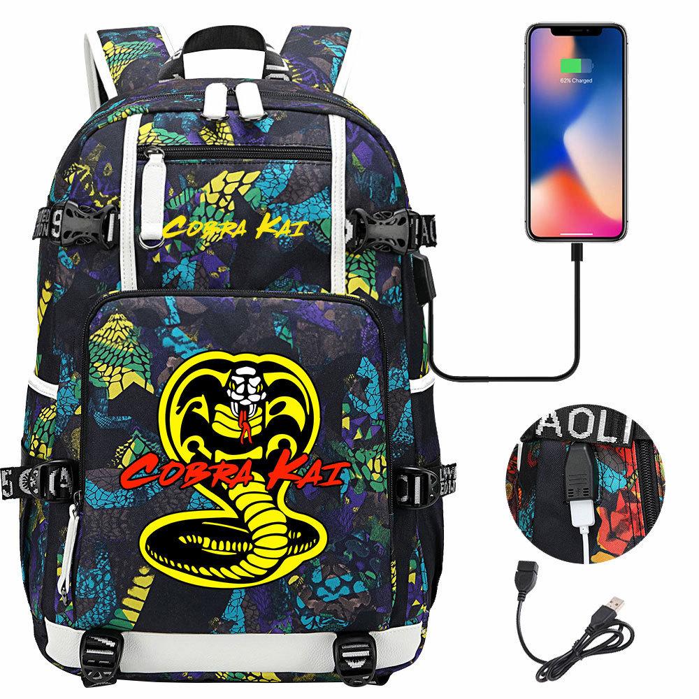 American Drama Cobra Print USB Teen Student Schoolbag Men and Women Leisure Large Capacity Travel Backpack