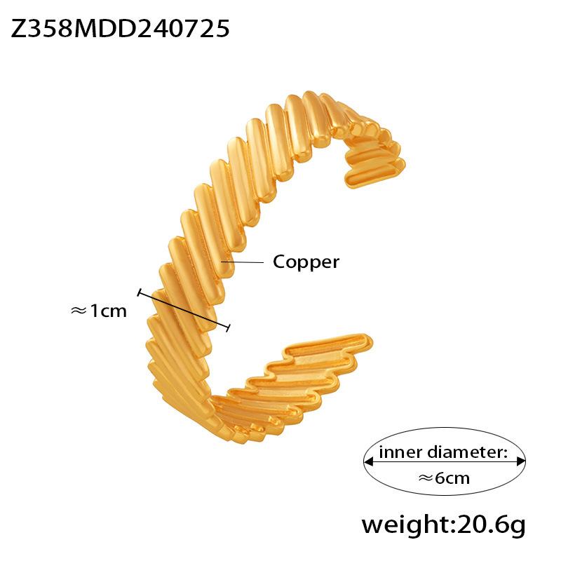 Textured Splicing Irregular Bracelet Opening Design Copper Material Plated 18k Real Gold Retro Personality Women