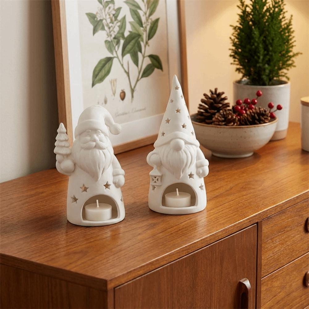 1D Printed Christmas Candle Holder Hollow Out Unpainted Gnome Shape Candle Holder Plastic Xmas Candle Stand