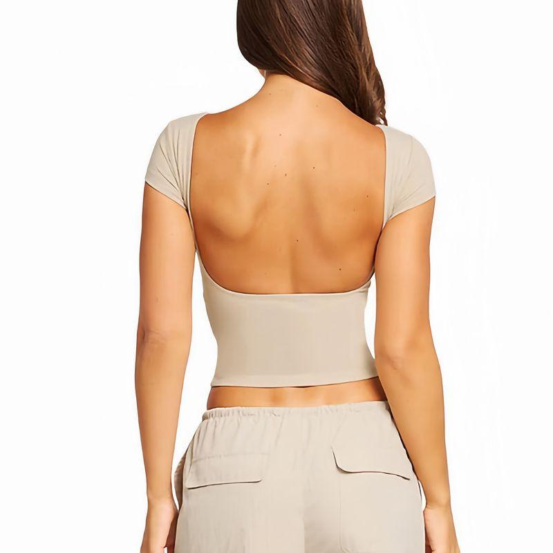 European and American Sexy Gyaru Short Sports T-shirt Women Fitness Short sleeve Large Backless Breathable Tight Yoga Clothes With Chest Pad