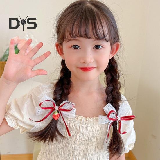 3 Pairs Strawberry Bow Charm Hair Clips Red Plaid Hairpins Anti-slip Teeth Women Girls Christmas Hair Accessories
