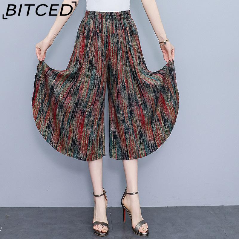 

BITCED 9 цветов, летние брюки больших размеров, широкие брюки, женские, свободные, в стиле бохо, летние, с высокой талией, женские брюки XL-4XL XXXXL