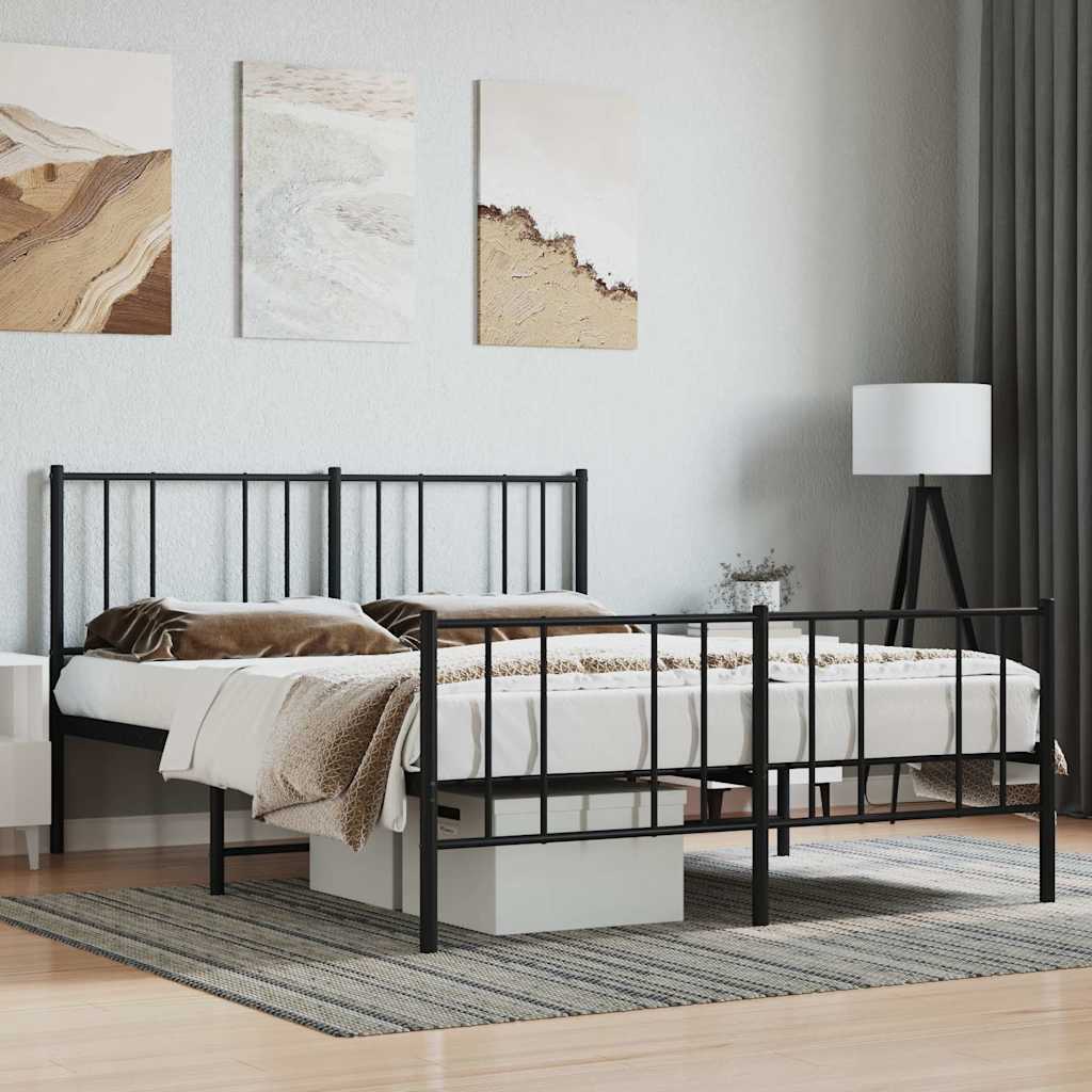 Vidaxl Struttura Letto in Metallo con Testiera e Pediera, Nera, 140X190Cm