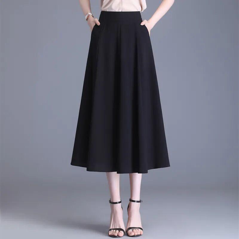 Autumn/Winter High-Waist A-Line Wool Skirt for Middle-Aged Women - Slimming Wide-Hem Pleated Skirt