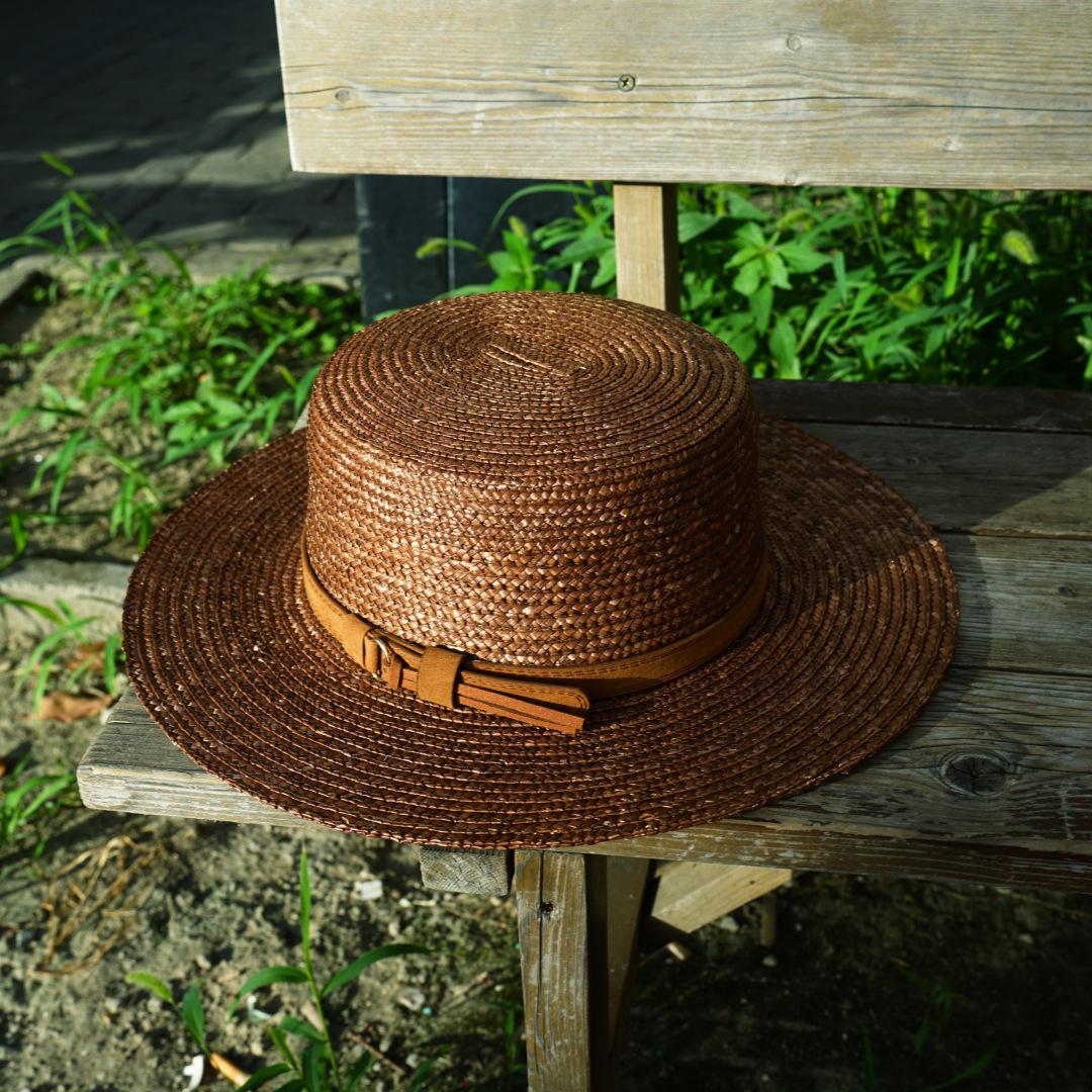 

French Retro Brown Straw Straw Woven Flat Top Top Top Hat Women S Summer Sunshade Sun Protection Beach Vacation Straw Hat Sun Hat M（56-58cm）