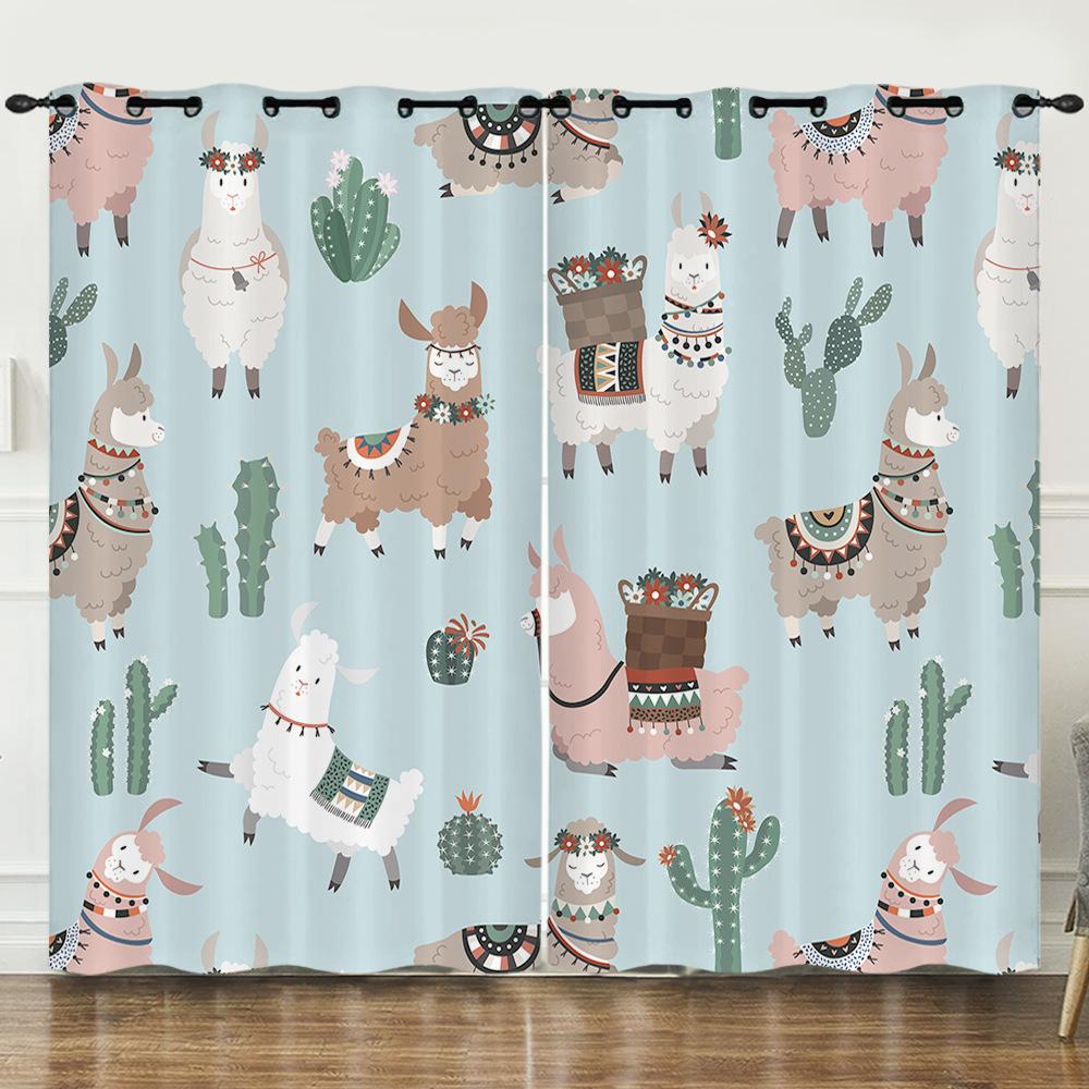 Curtain Cartoon Animal Alpaca 3D Digital Printing Blackout Curtain Punching