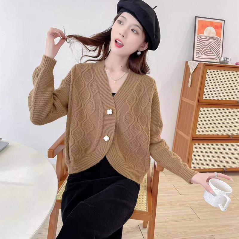 

YYFS женские модные повседневные пуловеры с ромбовидным принтом осень-зима с длинными рукавами и v-образным вырезом и свитера с длинными рукавами One Size темно-коричневого