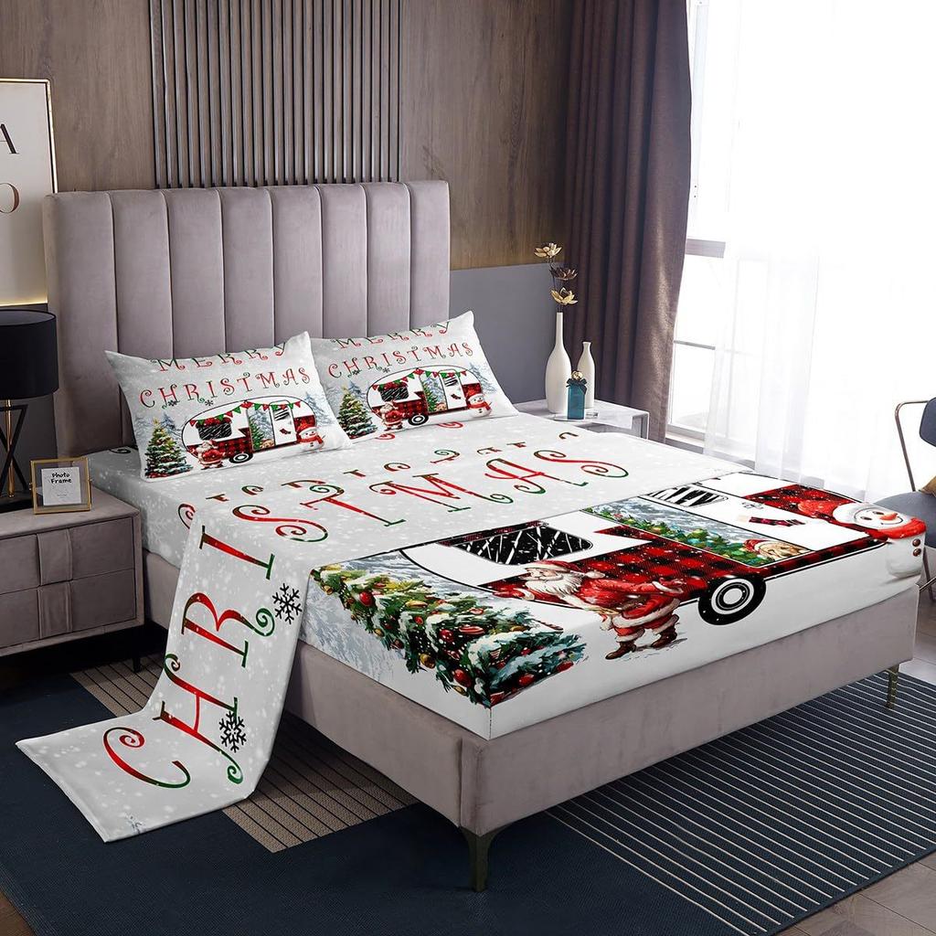 Christmas Theme Pattern Mattress Four-Piece Bedding Set Bedroom Dormitory Bedding Decoration
