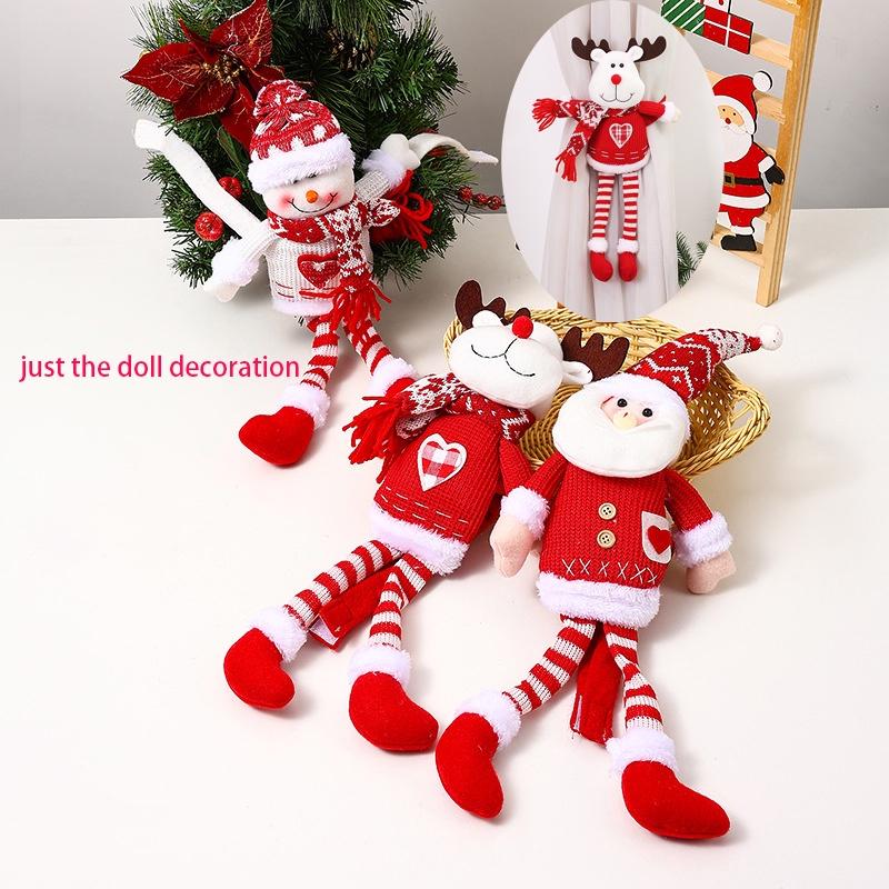 New Christmas Decorative Knitted Fabric Long Leg Santa Claus Window Curtain Tieback Home Decoration