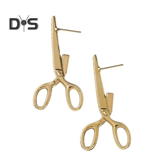 

1 пара женских сережек в преувеличенном стиле в форме ножниц в стиле ретро, индивидуальные, противоскользящие, для повседневной носки, для особых случаев, для клуба, украшения для ушей золотистый