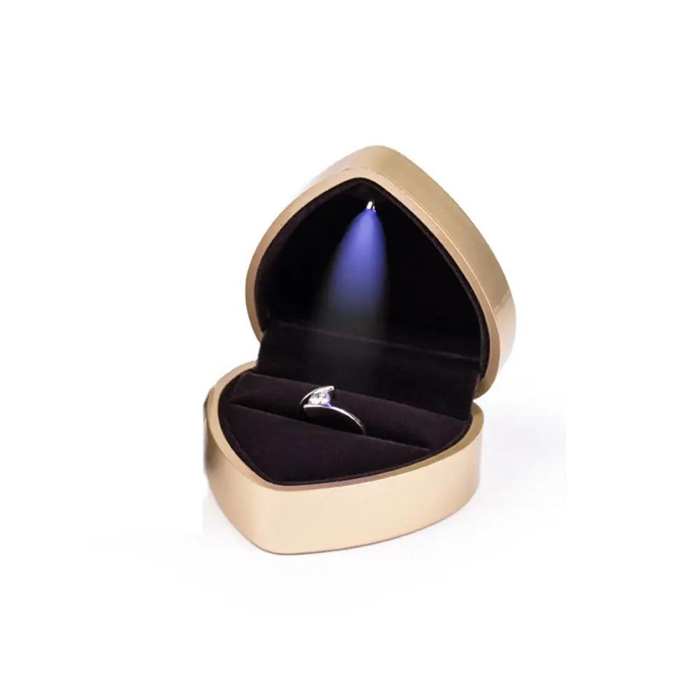 1PC Heart Shaped LED Light Ring Box Velvet Jewelry Display Gift Storage Case Wedding Engagement Proposal Anniversary Boxes