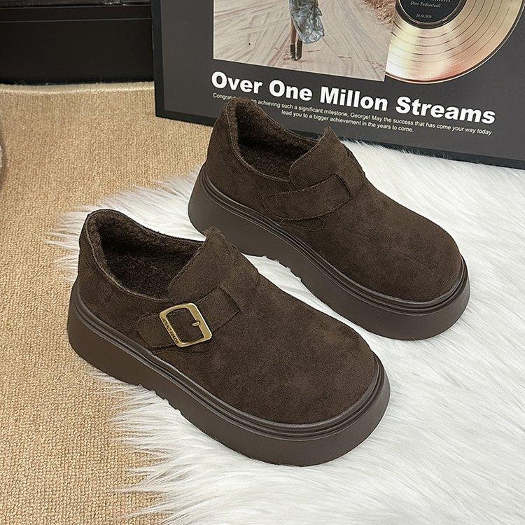 Women Velvet‑Lined Thick‑Sole Mules, Furry Slip‑On