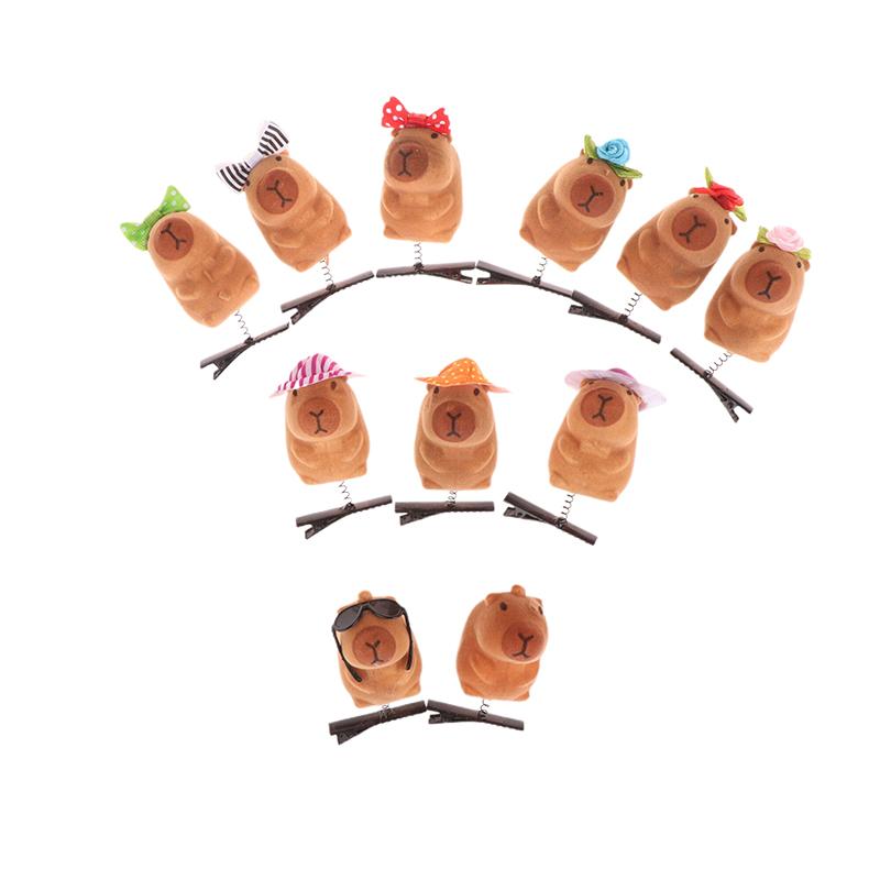 3 Stück Beflockung Lustige 3D Capybara Feder Plüsch Haarnadel Tier Lieblich Haarspange Accessoires Kopfschmuck