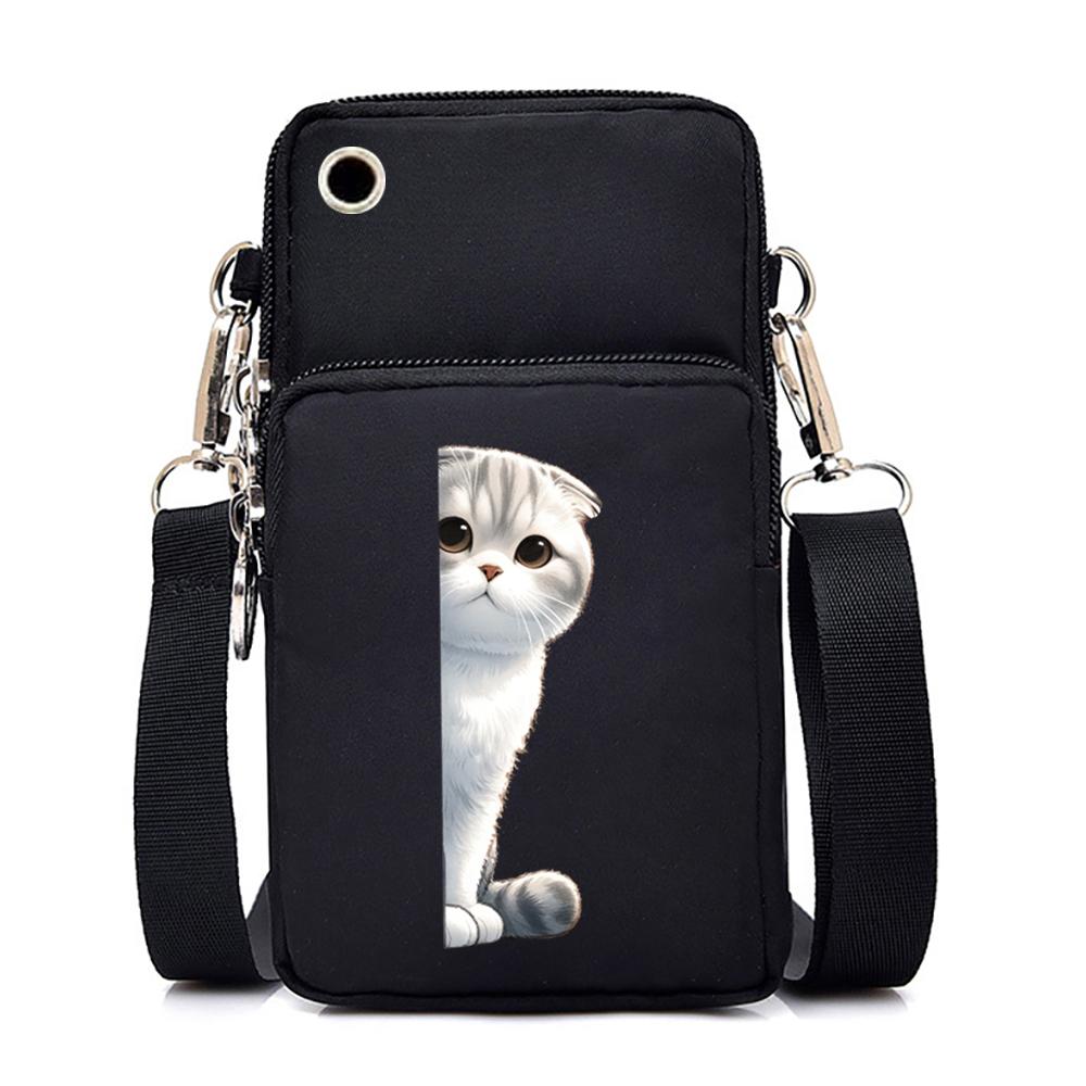 Funny Cat Series Print Mini Mobile Phone Bag Women Men Animal Lover Vertical Handbag Fashion Harajuku Kitten Teen Shoulder Bag