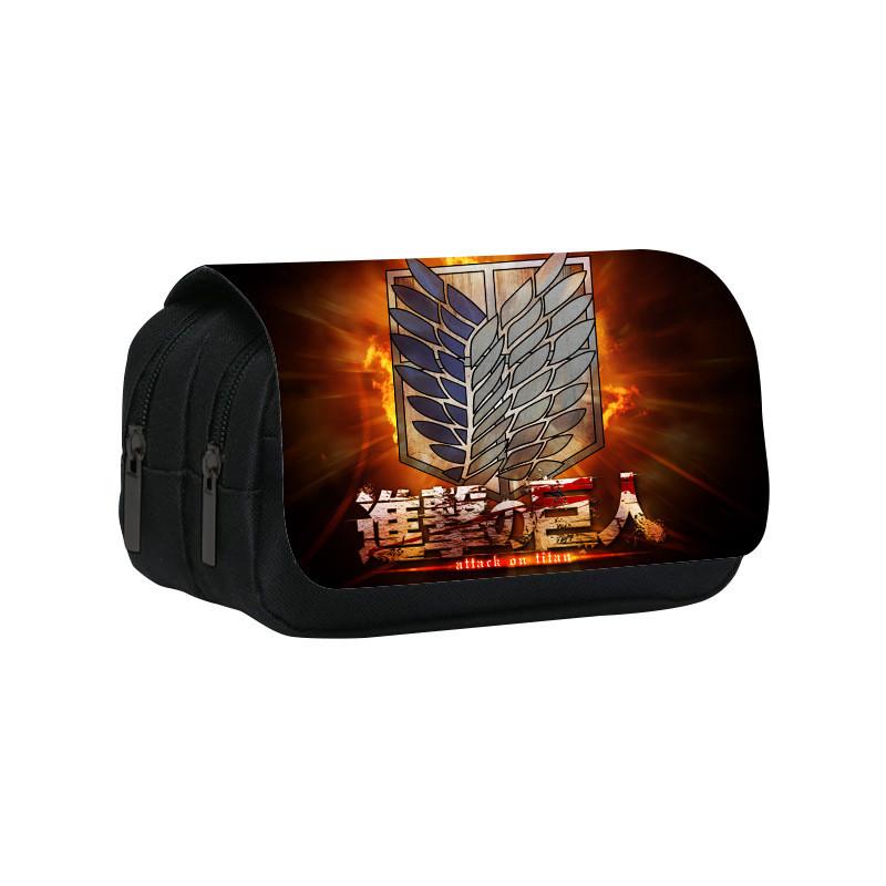 Attack Titan On Anime Pattern Student Double Layer Flip Cover Bag Stationery