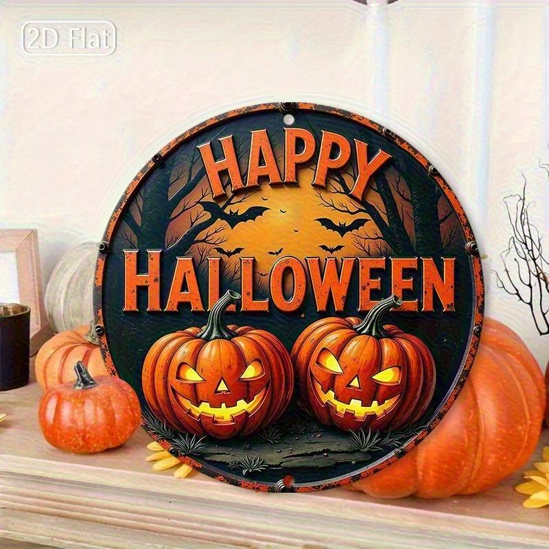Happy Halloween Pumpkin JackoLantern Round Metal Sign