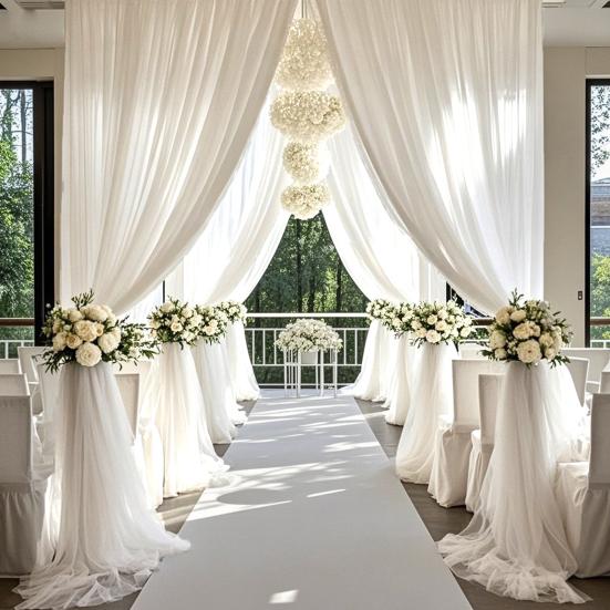 White Sheer Wedding Drape Gauze Arch Draping Fabric Champagne Drapes Backdrop Curtain Outdoor Drapery Panel for Wedding Ceremony Bridal