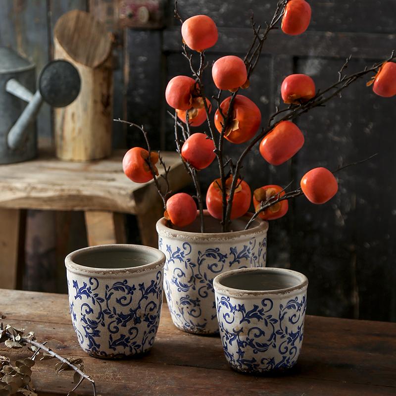 New Chinese Antique Blue And white Pottery Orchid Butterfly Ceramic Flower Pot Hydroculture Planting Flowers Green Plants Garden