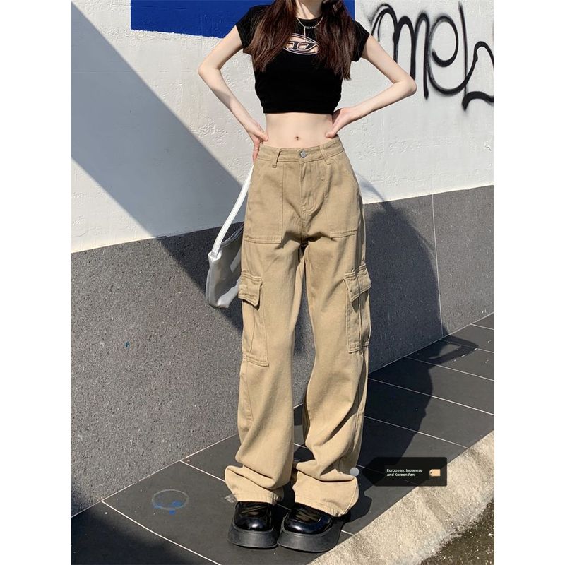 

Батал Размера Хаки С Завышенной Талией Утягивающие и Прямые Джинсы Женские Весенне-Летняя Мода Уличный Вайб Рабочая Одежда Брюки Инс Тренд Khaki S [Suggested 40.00 kg-47.50 kg]]