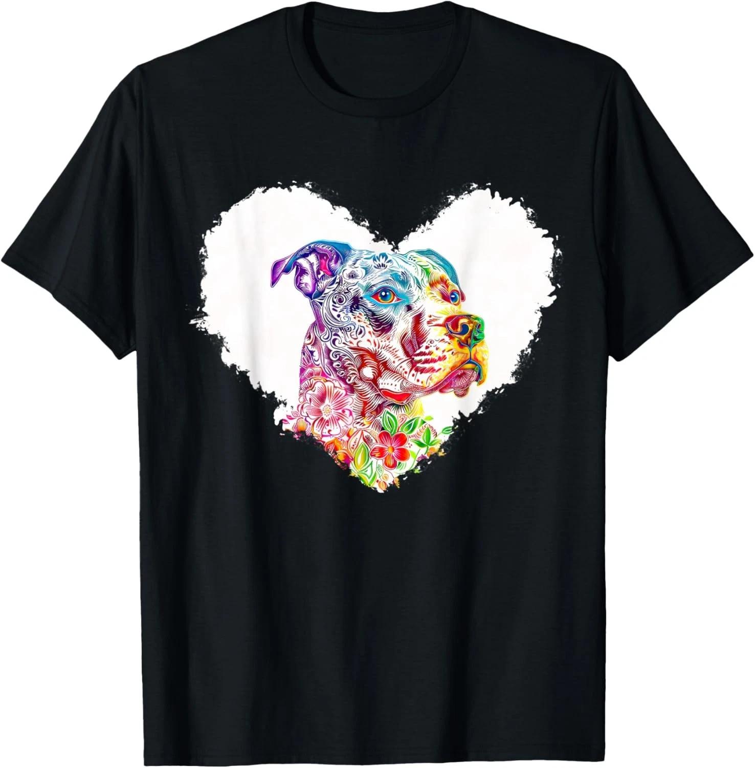 Cute Pitbull Floral Pattern Heart Pitbull Dog Pittie Mom Gift Unisex T-Shirt M