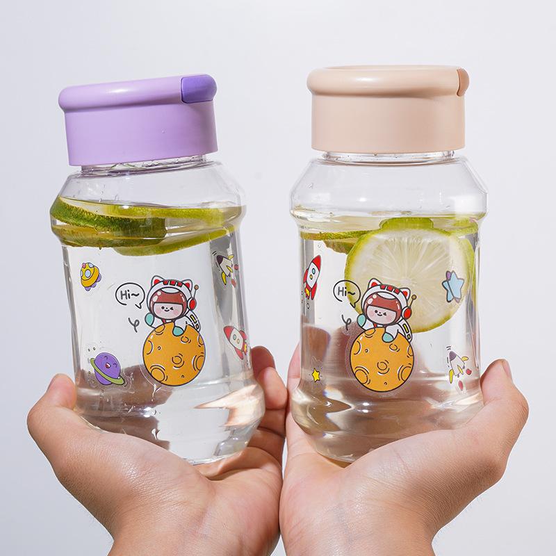 Water bottle summer plastic water cup girls cartoon direct drinking cup student handle portable cup free sticker water cup