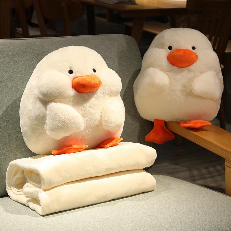 Cartoon Duck Warm Hand Pillow With Flannel Blanket For Office Napping And Travel Comfort