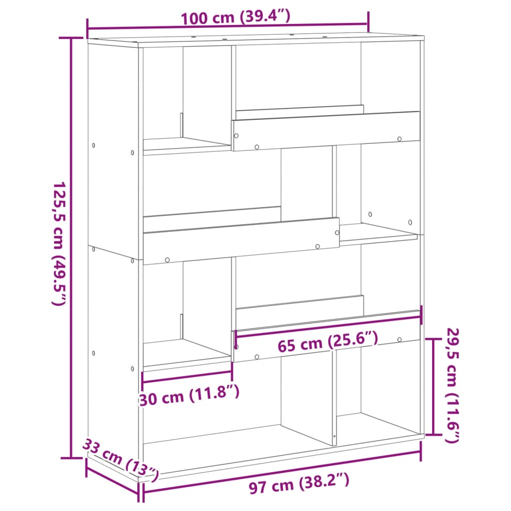 Room Divider White 100 X 33 X 125.5 Cm Wood Based Material
