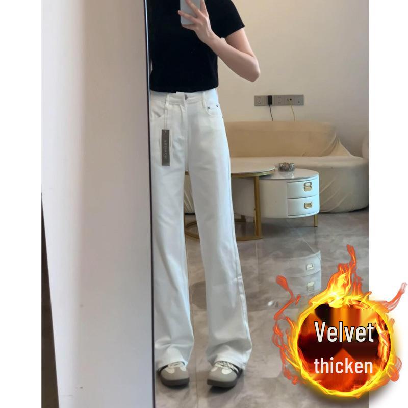 Women's High-Waisted Fleece-Lined Black Jeans - Plus Size, Slimming Straight/Narrow/Wide Leg for Autumn & Winter