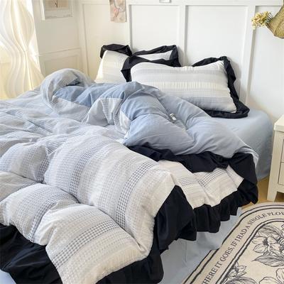 Washed Cotton Four-piece Set, Soft and Skin-friendly, Advanced Sense, Gradual Change of Color Ruffle Leaf Edge Quilt Cover