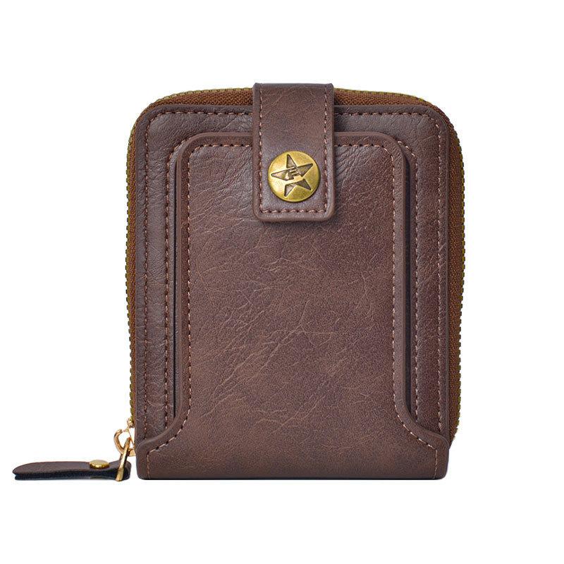 

2025 men s wallet, retro multi-functional short business wallet, zipper buckle 30% off card bag. кавовий